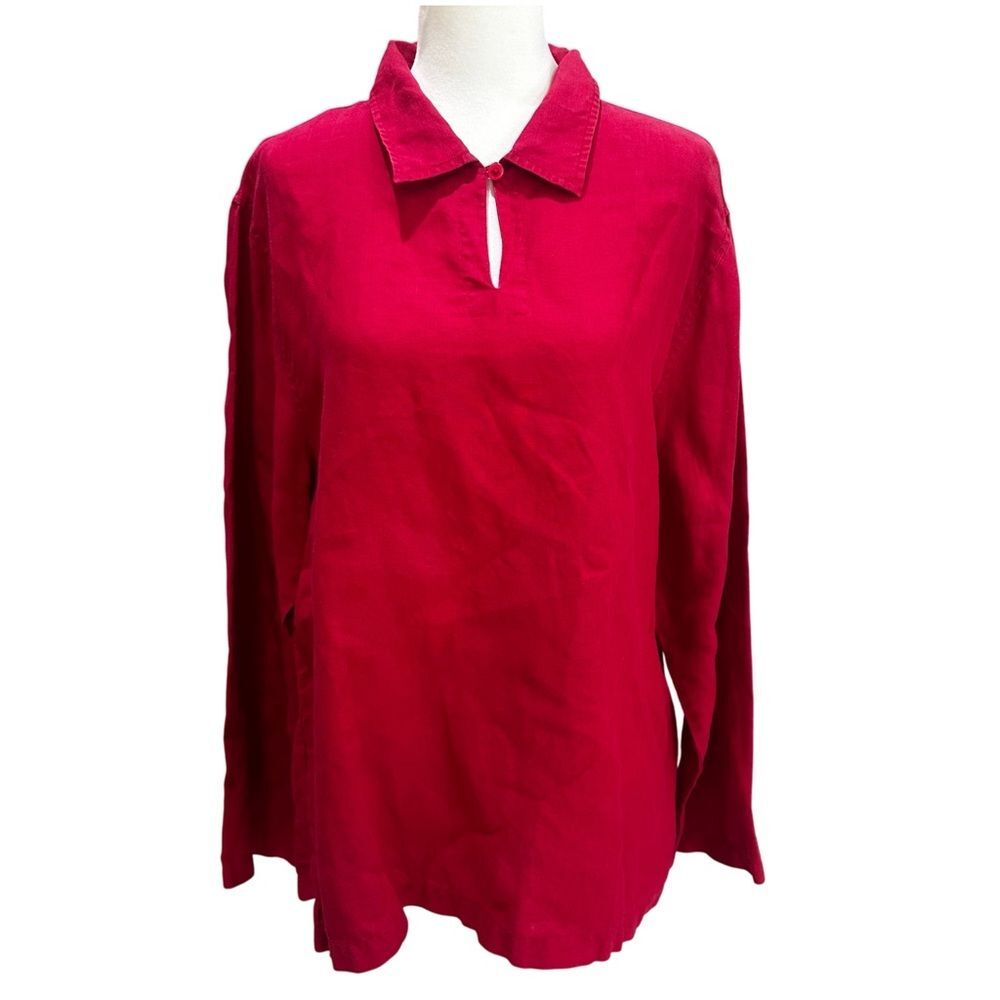 Talbots Women's Red Long Sleeve 100% Irish Linen Blouse Long Sleeve L